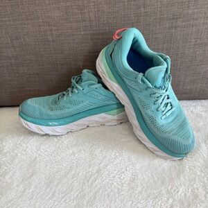 Hoka One One Bondi 7 Running Shoes Teal Womens 7.5 Cushioned Trainer